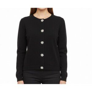 Talbots Women’s Black Merino Wool Cardigan With Embellished Buttons Sz P